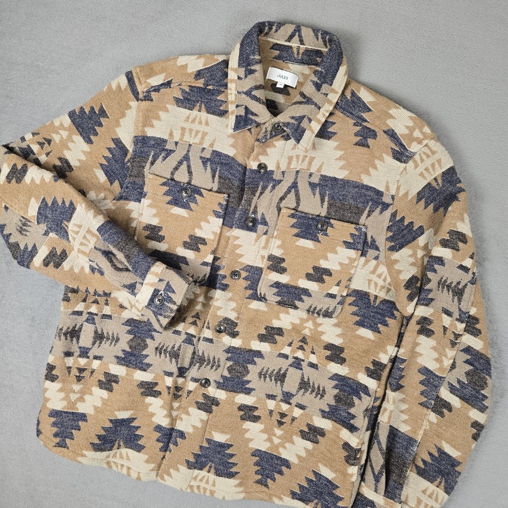 Jules Aztec Print Jacket Womens Medium Cardigan Sweater Brown Blue Southwestern